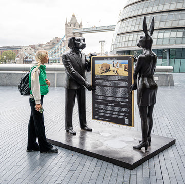 Rabbitwoman and Dogman Sign (Bronze Sculpture, Large)