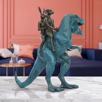 The T-Rex Riders on a Mission (Bronze Sculpture, Miniature Collection)