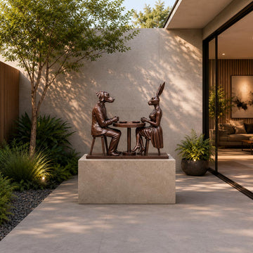 They Loved Their Morning Coffee (Bronze Sculpture, Mid-Size)