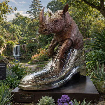 Walk With The Big Rhino (Bronze Sculpture)