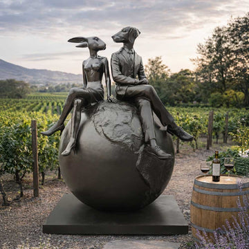 Rabbitwoman and Dogman on top of the big world (Bronze Sculpture)