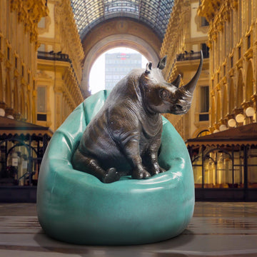Rhino Loves Big Beanbags (Bronze Sculpture)