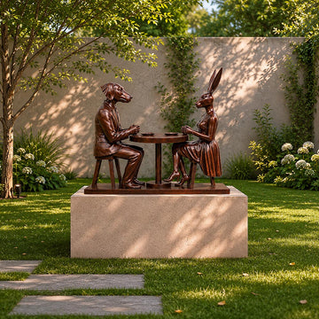 They Loved Their Morning Coffee (Bronze Sculpture, Mid-Size)