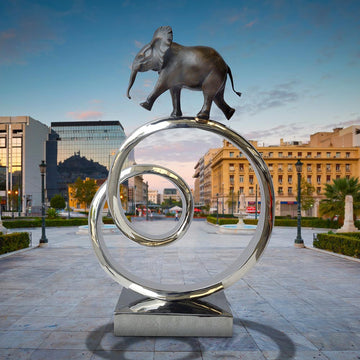African Elephant Goes Round A Big World (Bronze Sculpture)