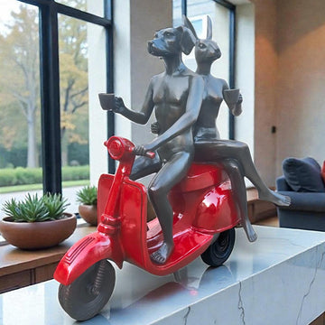 Joyful Vespa Riders In Paradise (Bronze Sculpture)