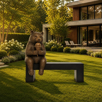 Bear Saved You a Seat, Sharing Something Sweet (Bronze Sculpture)