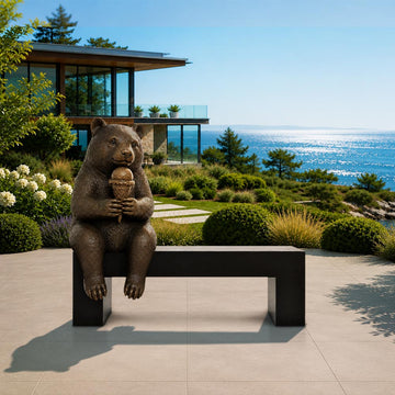 Bear Saved You a Seat, Sharing Something Sweet (Bronze Sculpture)