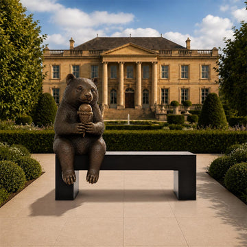 Bear Saved You a Seat, Sharing Something Sweet (Bronze Sculpture)