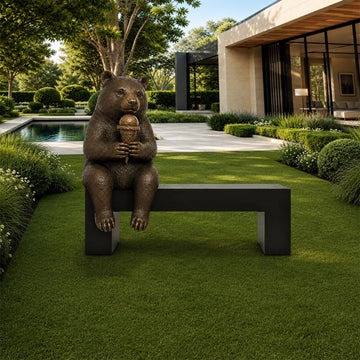Bear Saved You a Seat, Sharing Something Sweet (Bronze Sculpture)