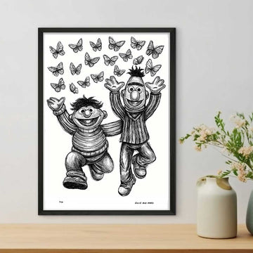 Bert and Ernie Jump for Joy (Giclee Canvas Print)