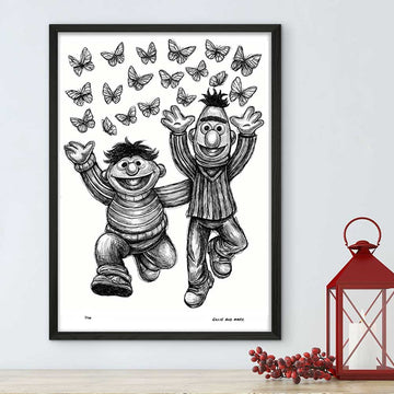 Bert and Ernie Jump for Joy (Giclee Canvas Print)