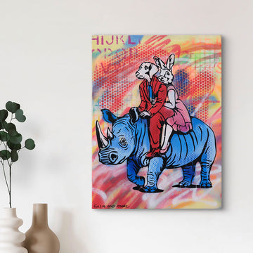 Blue Rhino Lovers (Original Painting)