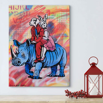 Blue Rhino Lovers (Original Painting)