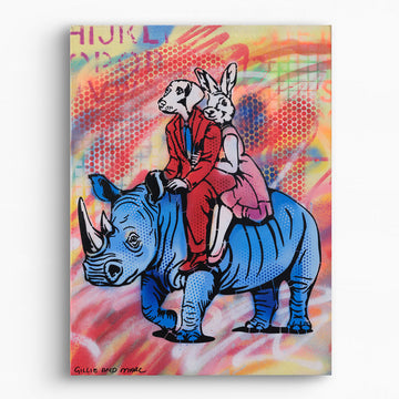 Blue Rhino Lovers (Original Painting)