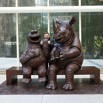Cookie Monster Loves Rhino (Bronze Sculpture)