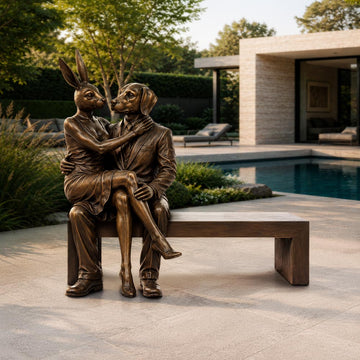 Rabbitwoman and Dogman Saved You a Seat, Sharing a Little Love (Bronze Sculpture)