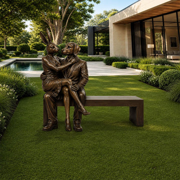 Rabbitwoman and Dogman Saved You a Seat, Sharing a Little Love (Bronze Sculpture)