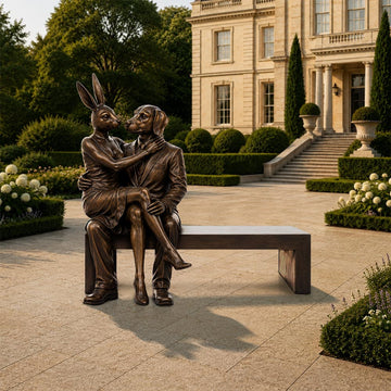 Rabbitwoman and Dogman Saved You a Seat, Sharing a Little Love (Bronze Sculpture)