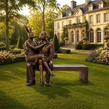 Rabbitwoman and Dogman Saved You a Seat, Sharing a Little Love (Bronze Sculpture)
