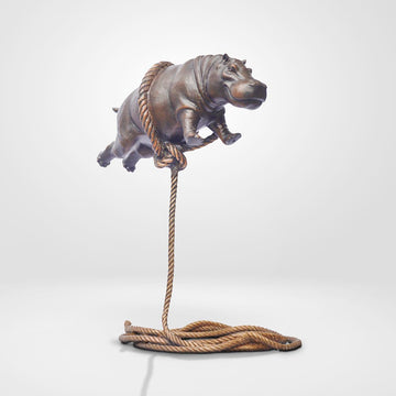 Baby Hippo Flying High For The First Time (Bronze Sculpture)