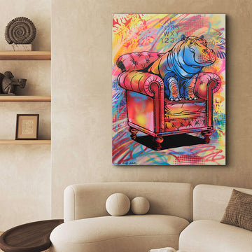 Hippo Is So Comfortable (Original Painting)