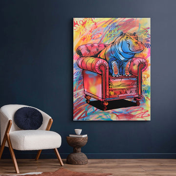 Hippo Is So Comfortable (Original Painting)