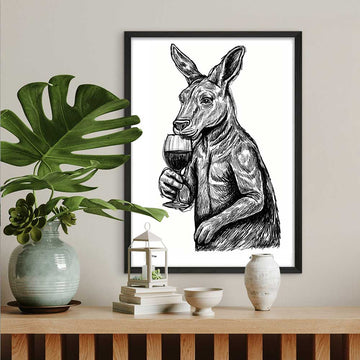 Kangaroo Enjoyed a Red (Giclee Canvas Print)