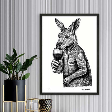 Kangaroo Enjoyed a Red (Giclee Canvas Print)