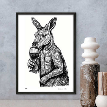 Kangaroo Enjoyed a Red (Giclee Canvas Print)