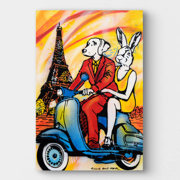 Paris Lovers Riding Fast (Original Painting)