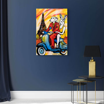 Paris Lovers Riding Fast (Original Painting)