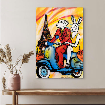 Paris Lovers Riding Fast (Original Painting)