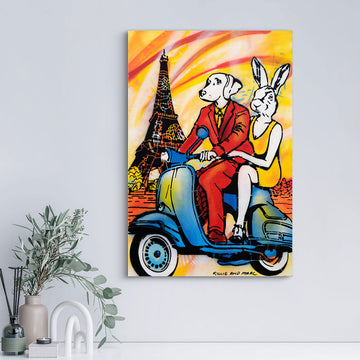 Paris Lovers Riding Fast (Original Painting)