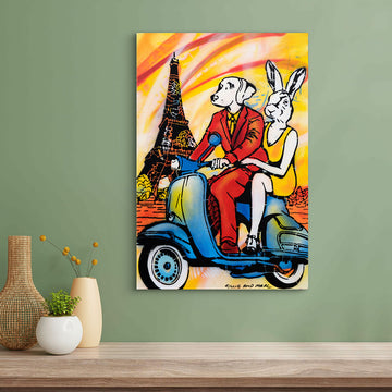Paris Lovers Riding Fast (Original Painting)