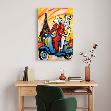 Paris Lovers Riding Fast (Original Painting)
