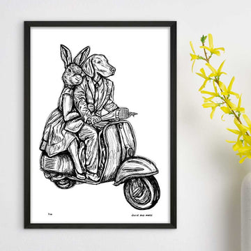 Rabbitwoman and Dogman Break the Speed Limit (Giclee Canvas Print)
