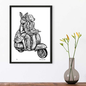 Rabbitwoman and Dogman Break the Speed Limit (Giclee Canvas Print)