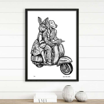Rabbitwoman and Dogman Break the Speed Limit (Giclee Canvas Print)