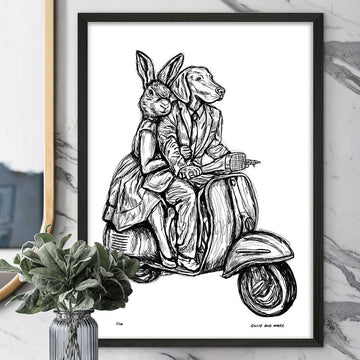 Rabbitwoman and Dogman Break the Speed Limit (Giclee Canvas Print)