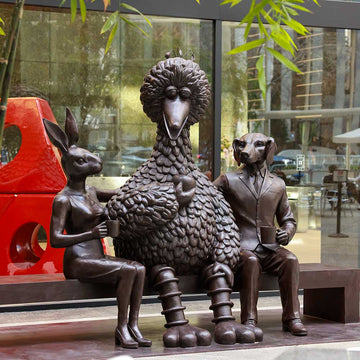 Rabbitwoman and Dogman Love Big Bird (Bronze Sculpture)