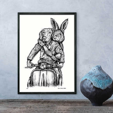 Rabbitwoman and Dogman Were Happy Travellers (Giclee Canvas Print)