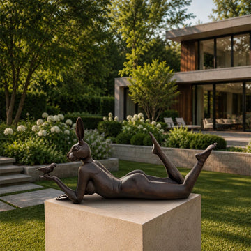 Rabbitwoman Thought a Bird in the Hand Is Always Much Better (Bronze Sculpture, Mid-Size)