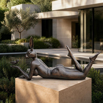 Rabbitwoman Thought a Bird in the Hand Is Always Much Better (Bronze Sculpture, Mid-Size)