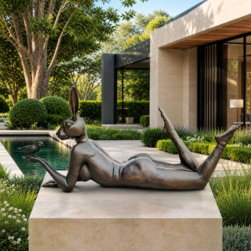 Rabbitwoman Thought a Bird in the Hand Is Always Much Better (Bronze Sculpture, Mid-Size)