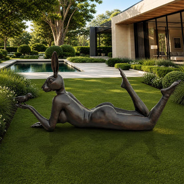 Rabbitwoman Thought a Bird in the Hand Is Always Much Better (Bronze Sculpture, Mid-Size)