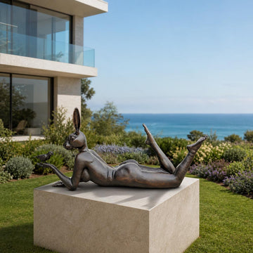 Rabbitwoman Thought a Bird in the Hand Is Always Much Better (Bronze Sculpture, Mid-Size)