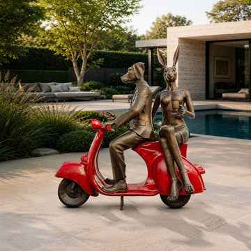 Rabbitwoman and Dogman Loved Their Vespa (Bronze Sculpture, Mid-Size)