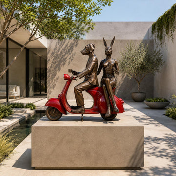 Rabbitwoman and Dogman Loved Their Vespa (Bronze Sculpture, Mid-Size)