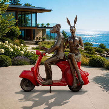 Rabbitwoman and Dogman Loved Their Vespa (Bronze Sculpture, Mid-Size)