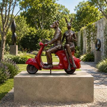 Rabbitwoman and Dogman Loved Their Vespa (Bronze Sculpture, Mid-Size)